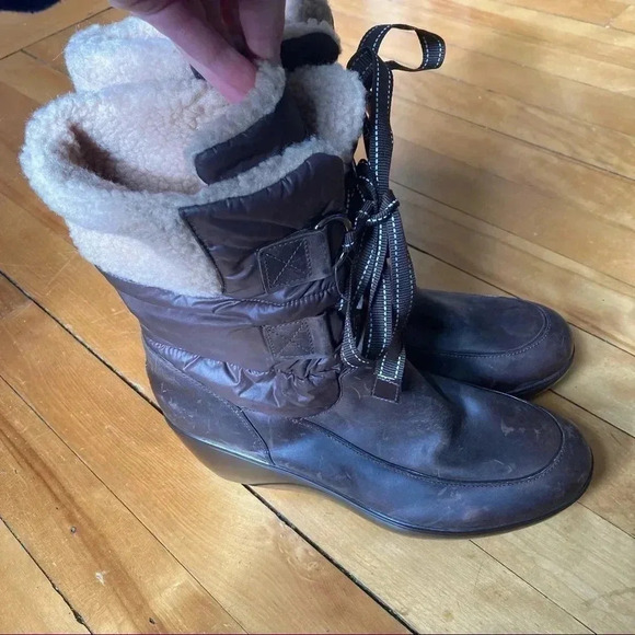 Sperry brown leather wedges faux fur  lining boots - Picture 2 of 7